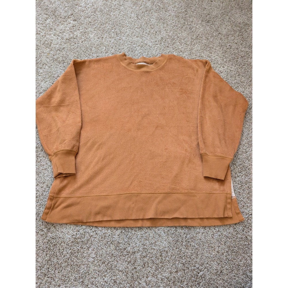 Aerie Oversized Burnt Orange Textured Crewneck Sweatshirt Side Slits Medium